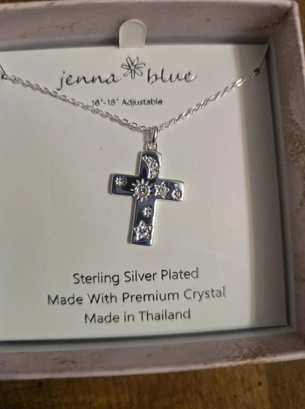 Silver-Plated Blue Cross Necklace with Crystal Accents